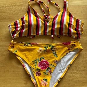 Cupshe Yellow Floral and Striped Bikini